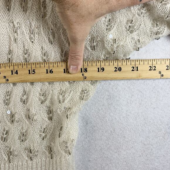 Ann Taylor Womens Open Knit Mohair Wool Top Sz L Ivory Beaded Sequin Balletcore - Picture 8 of 14